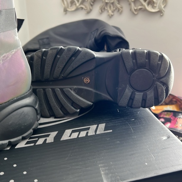 Iridescent Combat Boots with Buckle Straps - Picture 3 of 3